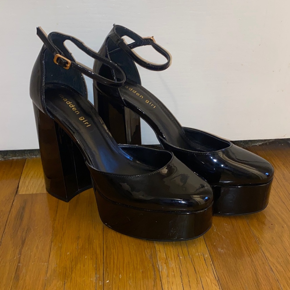 Madden Girl Glossy Black Platform Shoes